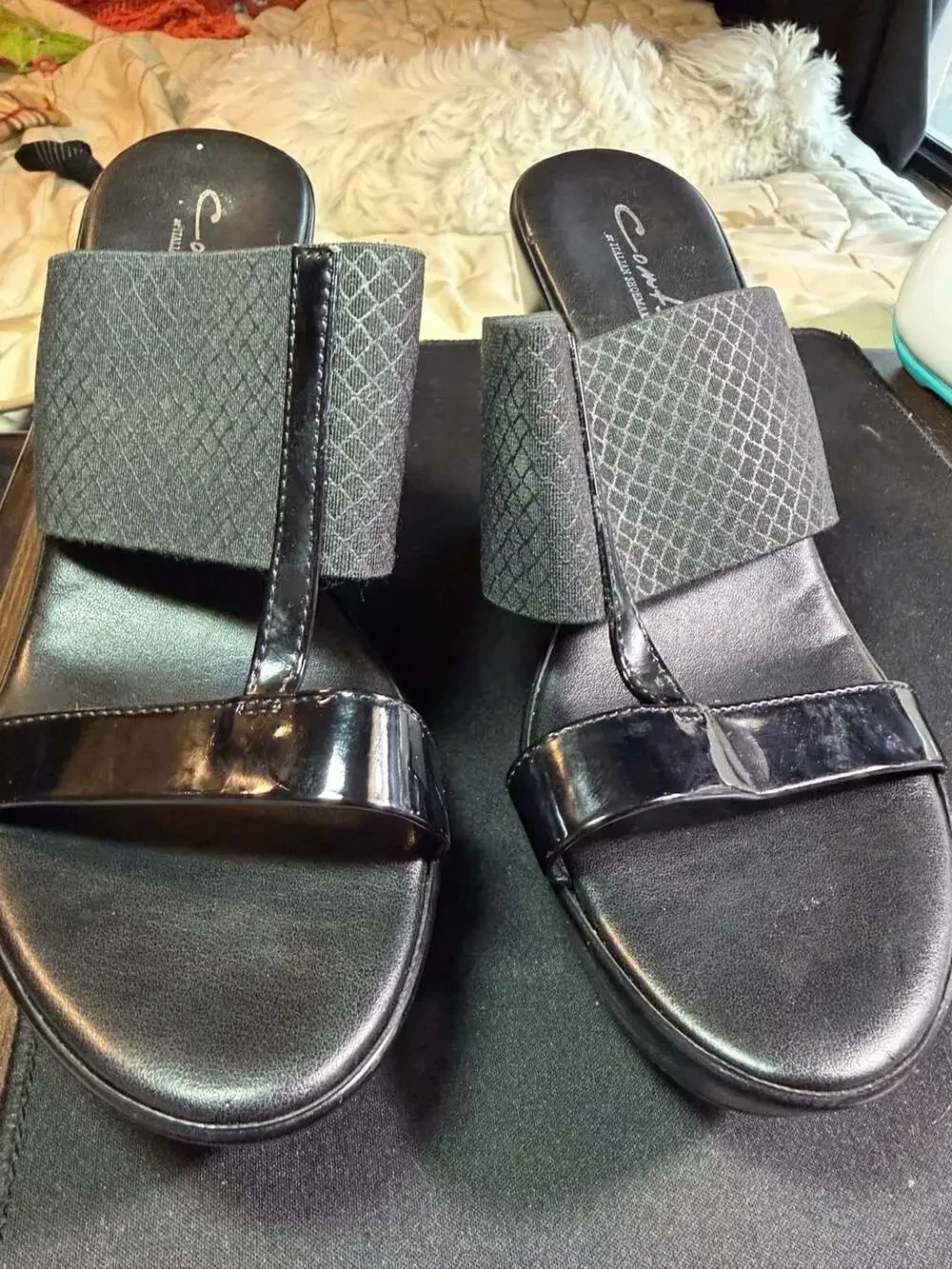Contesa Italian Shoemakers Black Wedge Sandals Size 40